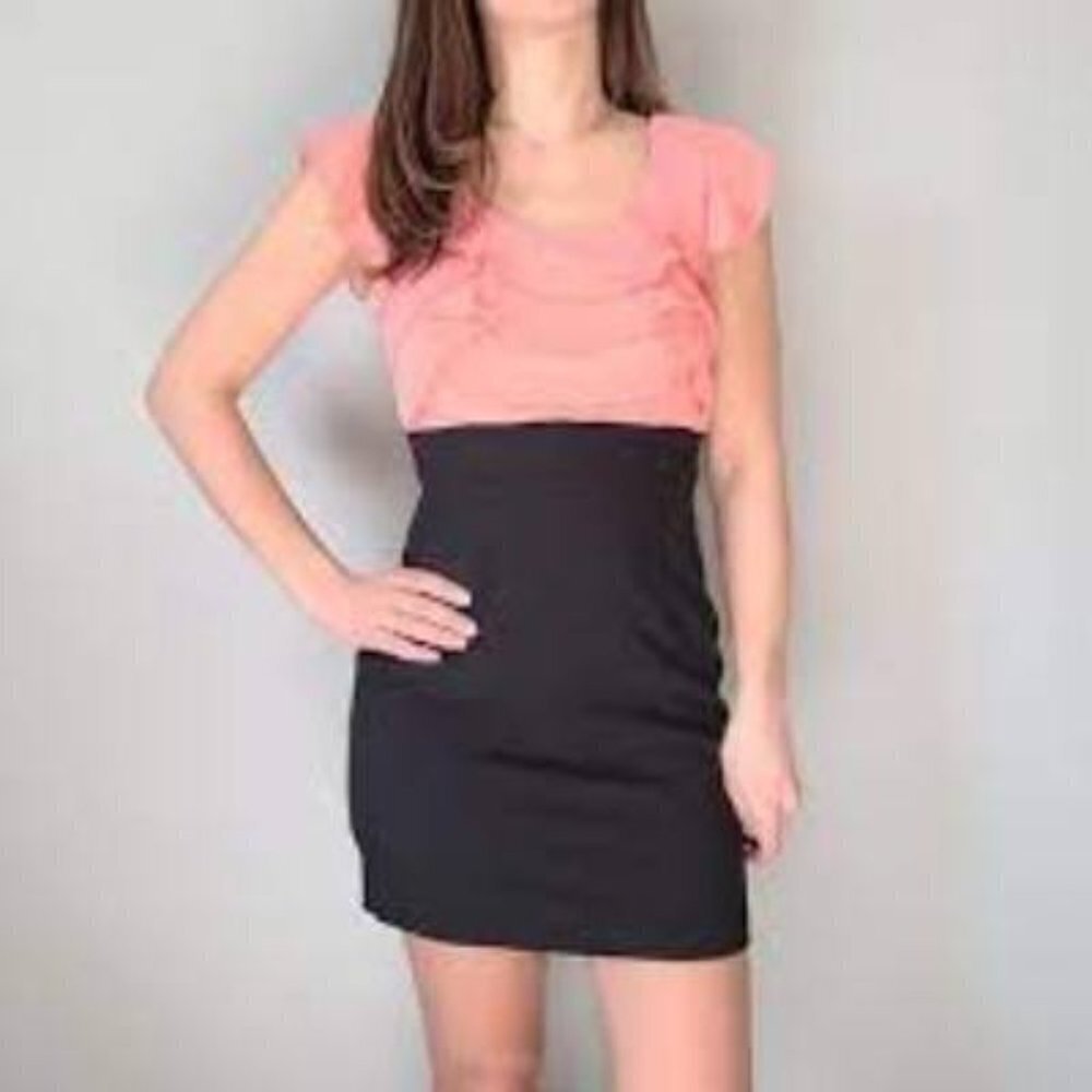 IZ Byer Flutter Sleeve Ruffled Colorblock Bodycon Mini Dress Small Women Pink